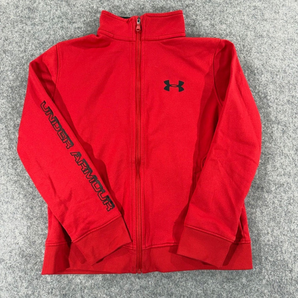 Under Armour Boys Red Full Zip Track Jacket Youth Small Athletic Sweatshirt